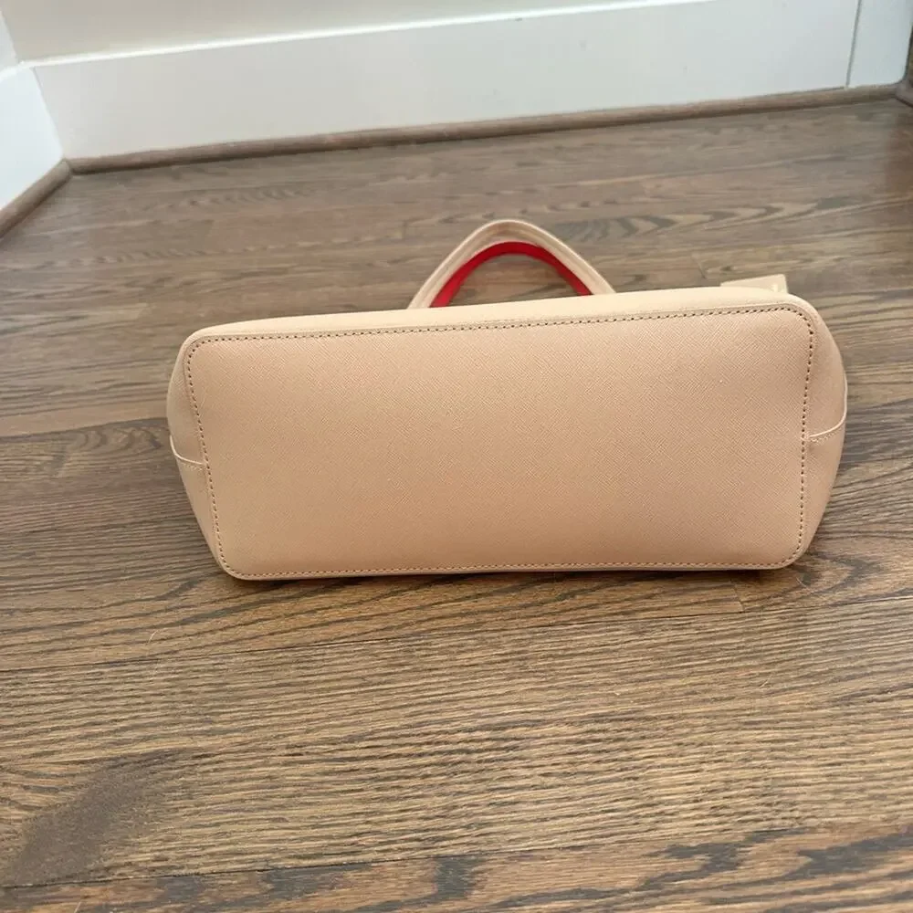 Kate Spade Lida Scotts Place Cream Taupe Leather Tote Bag Red Interior